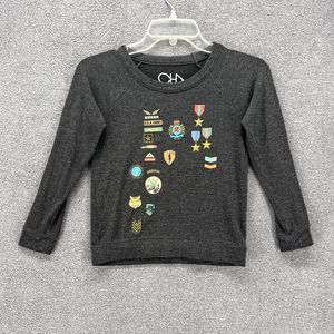 Cha Sor sweater top shirt girls size 8 Gray long sleeve medals military patches